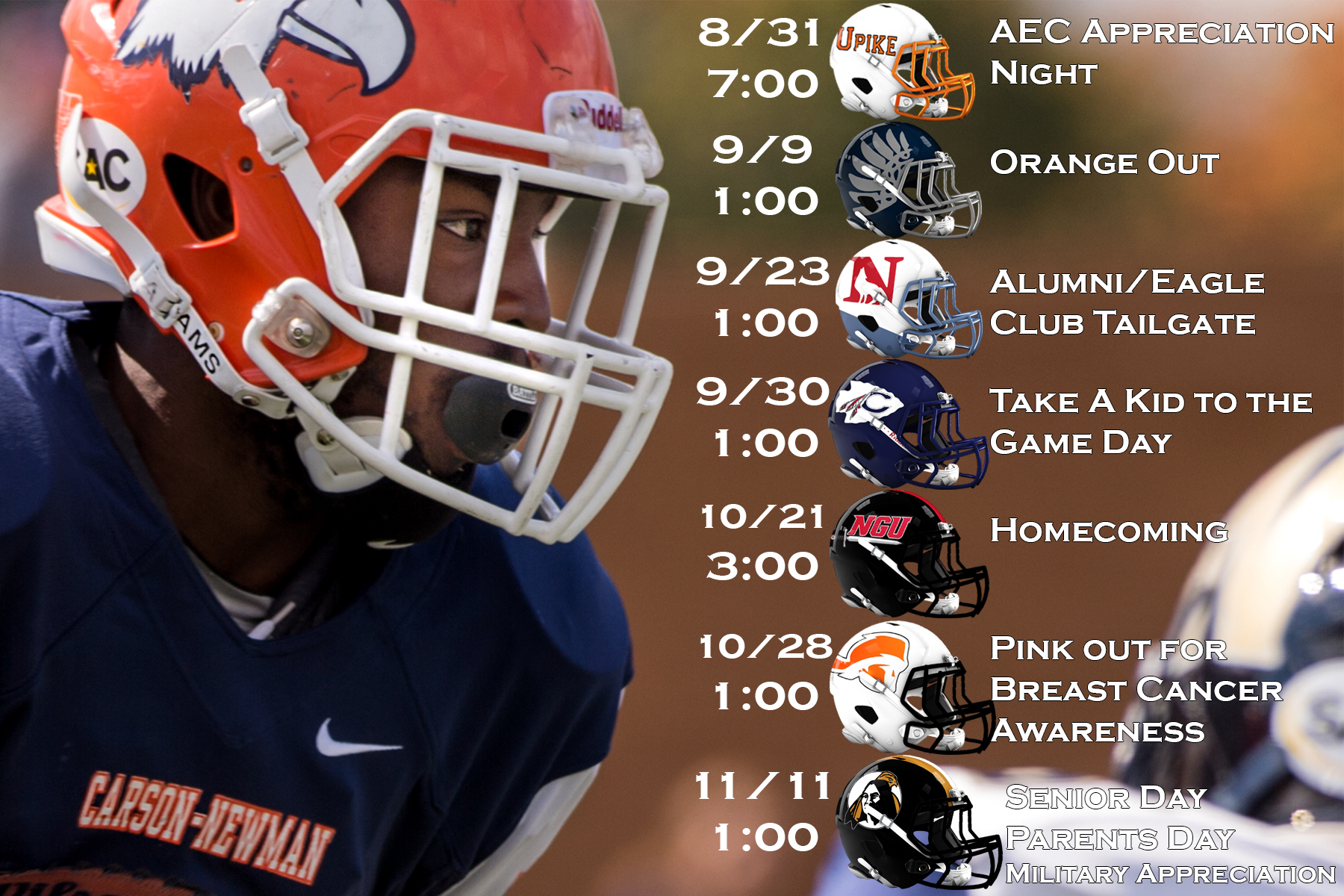 Promotions announced for seven home football games