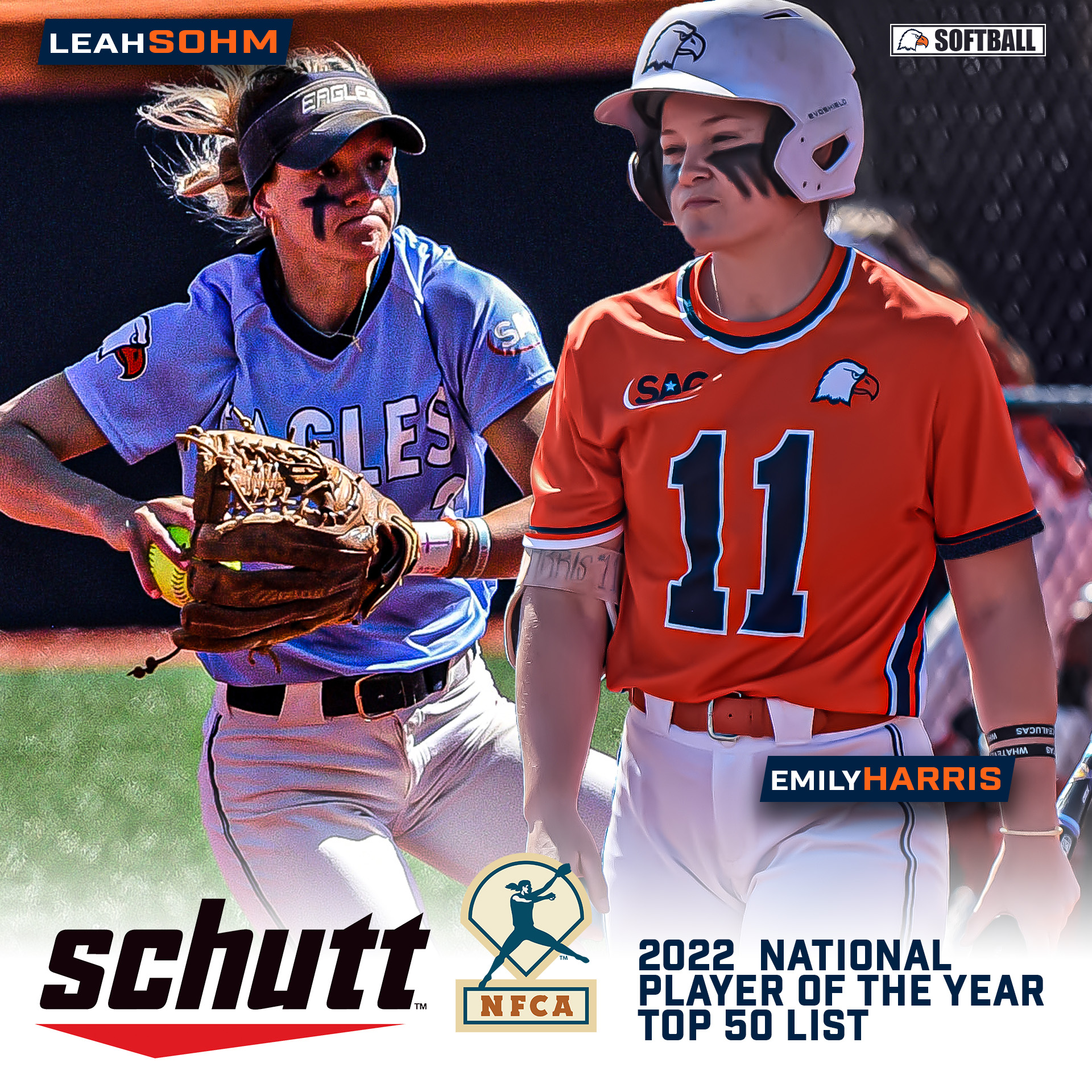 Sohm, Harris named to 2022 Schutt Sports/NFCA DII National Player & Pitcher of the Year Top 50 List